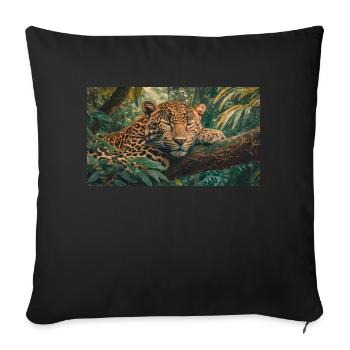 Niedliche Tiere chillen – Jaguar schläft auf einem Baum - Sofakissenbezug 45 x 45 cm - Schwarz - Vorne
