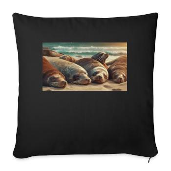 Animaux mignons se détendant - plage de sommeil des lions de mer - Housse de coussin décorative 45 x 45 cm - noir - Devant