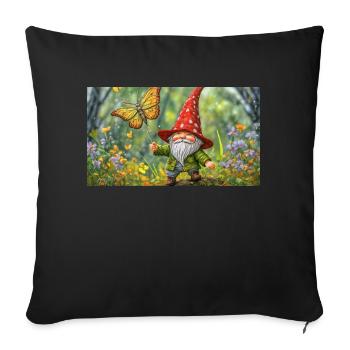 gnome flying a butterfly like a kite - Sofa pillowcase 17,3'' x 17,3'' (45 x 45 cm) - black - Front