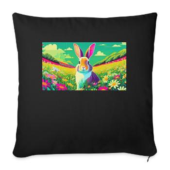 Süßes Häschen auf bunter Blumenwiese - Sofakissenbezug 45 x 45 cm - Schwarz - Vorne