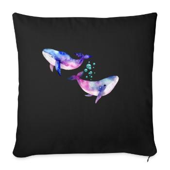 Deux baleines/cétacés arc-en-ciel - Housse de coussin décorative 45 x 45 cm - noir - Devant