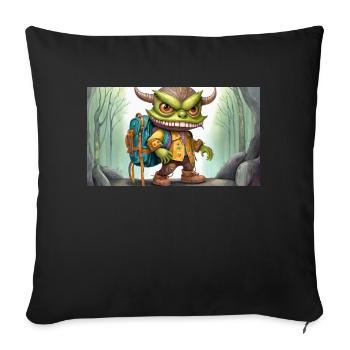 Green monster with horns - young cute little - Sofa pillowcase 17,3'' x 17,3'' (45 x 45 cm) - black - Front