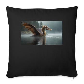 Un méchant dragon noir réaliste dans une rivière brumeuse - Housse de coussin décorative 45 x 45 cm - noir - Devant