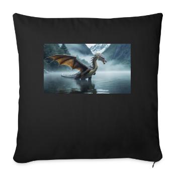 Un méchant dragon noir réaliste dans une rivière brumeuse - Housse de coussin décorative 45 x 45 cm - noir - Devant