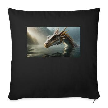 Un méchant dragon noir réaliste dans une rivière brumeuse - Housse de coussin décorative 45 x 45 cm - noir - Devant