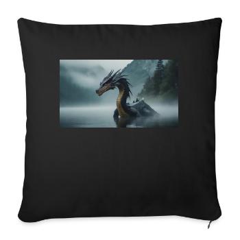 Un méchant dragon noir réaliste dans une rivière brumeuse - Housse de coussin décorative 45 x 45 cm - noir - Devant
