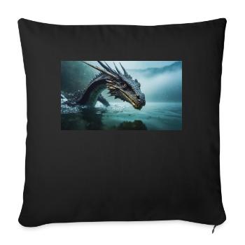 Un méchant dragon noir réaliste dans une rivière brumeuse - Housse de coussin décorative 45 x 45 cm - noir - Devant