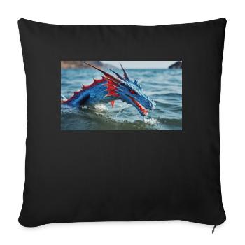 Un dragon d’eau bleu réaliste dans le turquoise - Housse de coussin décorative 45 x 45 cm - noir - Devant