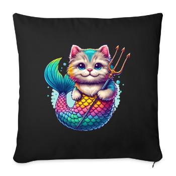 THE COLORFUL ADVENTURE OF A MERMAID KITTEN, CAT - Sofa pillowcase 17,3'' x 17,3'' (45 x 45 cm) - black - Front