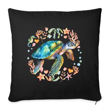Tortue entourée de créatures marines - Housse de coussin décorative 45 x 45 cm - noir - Devant