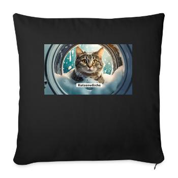 Jeu de mots ambigu sur l’expression allemande – Katzenwäsche - Housse de coussin décorative 45 x 45 cm - noir - Devant