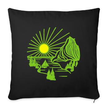 Paysage de vacances (vert) - Housse de coussin décorative 45 x 45 cm - noir - Devant