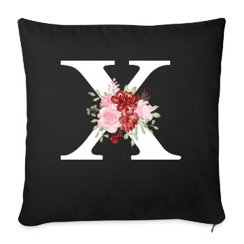 Red floral x letter - Sofa pillowcase 17,3'' x 17,3'' (45 x 45 cm) - black - Front
