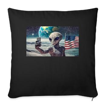 extraterrestre gris sur la surface de la lune – faire des selfies - Housse de coussin décorative 45 x 45 cm - noir - Devant