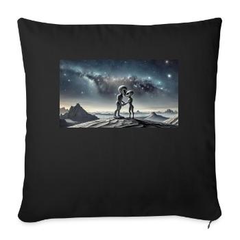 Alien gris sur la surface de la lune – Couple qui s’embrasse - Housse de coussin décorative 45 x 45 cm - noir - Devant