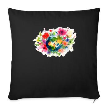 Earth surrounded by Flowers. Outlined, Aquarell - Sofa pillowcase 17,3'' x 17,3'' (45 x 45 cm) - black - Front
