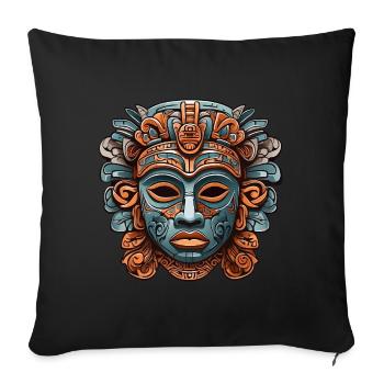 Kunstvolle geschnitzte Azteken, Maya, Inka Maske - Sofakissenbezug 45 x 45 cm - Schwarz - Vorne