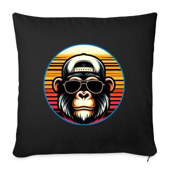 Chimpanzé cool avec lunettes de soleil et casquette de baseball - Housse de coussin décorative 45 x 45 cm - noir - Devant