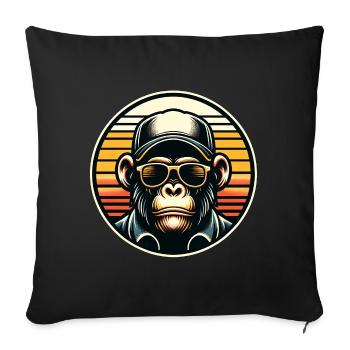 Chimpanzé cool avec lunettes de soleil et casquette de baseball - Housse de coussin décorative 45 x 45 cm - noir - Devant