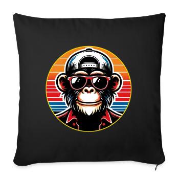 Chimpanzé cool avec lunettes de soleil et casquette de baseball - Housse de coussin décorative 45 x 45 cm - noir - Devant