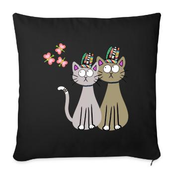 Chat Chats Hippi Hippies Enfants Enfant - Housse de coussin décorative 45 x 45 cm - noir - Devant