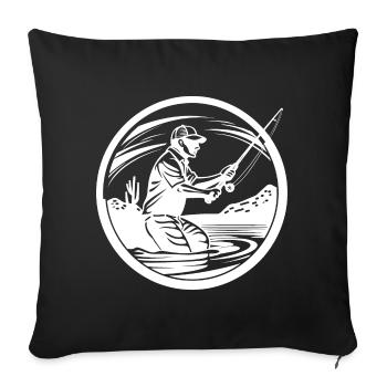 Dessin de pêche - Housse de coussin décorative 45 x 45 cm - noir - Devant