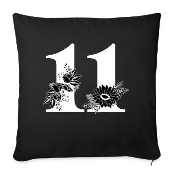 Nummer 11 Schwarze Blumen -11. Geburtstag Blumen - Sofakissenbezug 45 x 45 cm - Schwarz - Vorne