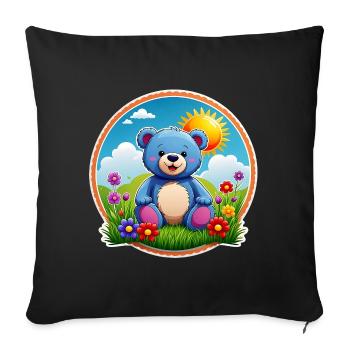 Cute blue teddy bear in the garden sun and clouds - Sofa pillowcase 17,3'' x 17,3'' (45 x 45 cm) - black - Front
