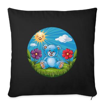 Cute blue teddy bear in the garden sun and clouds - Sofa pillowcase 17,3'' x 17,3'' (45 x 45 cm) - black - Front