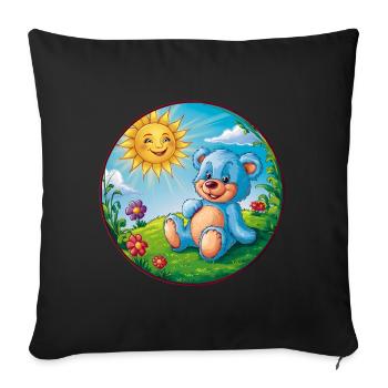 Cute blue teddy bear in the garden sun and clouds - Sofa pillowcase 17,3'' x 17,3'' (45 x 45 cm) - black - Front