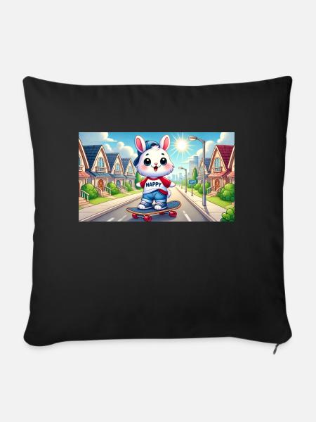 Happy Hase Skateboard - Sofakissenbezug 45 x 45 cm - Schwarz