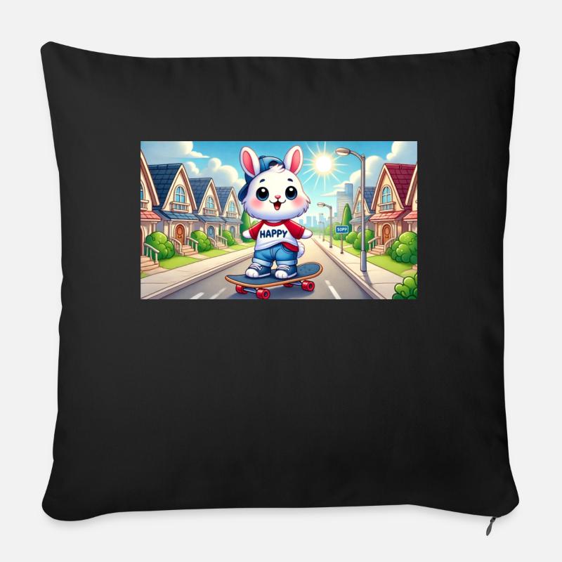 Happy Hase Skateboard - Sofakissenbezug 45 x 45 cm - Schwarz