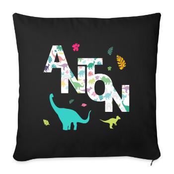 ANTON - Beautiful boy name with dinosaur - Sofa pillowcase 17,3'' x 17,3'' (45 x 45 cm) - black - Front
