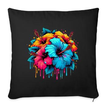 Fleurs d’hibiscus - Housse de coussin décorative 45 x 45 cm - noir - Devant