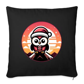 Hibou de Noël coloré drôle avec chapeau de Père Noël - Housse de coussin décorative 45 x 45 cm - noir - Devant