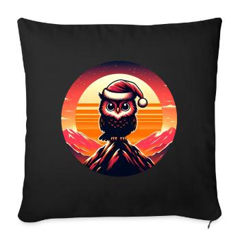 Funny colorful Christmas owl with Santa hat - Sofa pillowcase 17,3'' x 17,3'' (45 x 45 cm) - black - Front