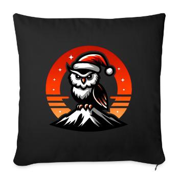 Funny colorful Christmas owl with Santa hat - Sofa pillowcase 17,3'' x 17,3'' (45 x 45 cm) - black - Front