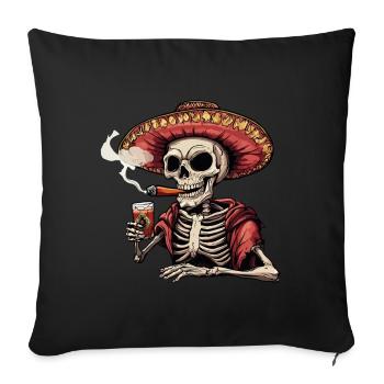 Skelett Totenkopf Totenschädel Zigarre Schnaps - Sofakissenbezug 45 x 45 cm - Schwarz - Vorne