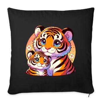 Loving tiger family illustration with - Sofa pillowcase 17,3'' x 17,3'' (45 x 45 cm) - black - Front