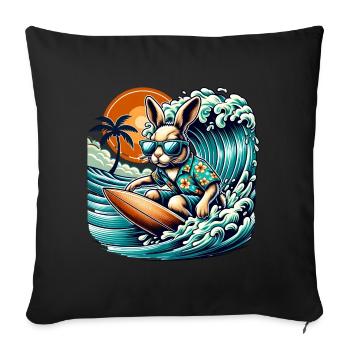 Surf Été Bunny Surfing Adventure - Housse de coussin décorative 45 x 45 cm - noir - Devant