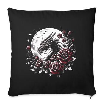 Dragon with roses and full moon - Sofa pillowcase 17,3'' x 17,3'' (45 x 45 cm) - black - Front