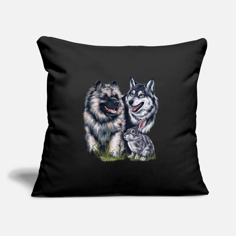 Wolfsspitz mit Wolf und Hase Sofakissenbezug 45 x 45 cm