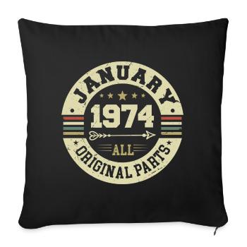 Janvier 1974 - Anniversaire en janvier 1974 - Housse de coussin décorative 45 x 45 cm - noir - Devant