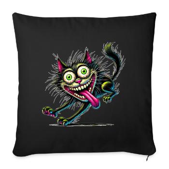 Chat fou style bande dessinée Motif animal drôle - Housse de coussin décorative 45 x 45 cm - noir - Devant