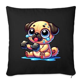 Pug with Dumbbell Funny Workout Cartoon Dog - Sofa pillowcase 17,3'' x 17,3'' (45 x 45 cm) - black - Front