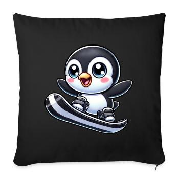 pingouin mignon snowboarder dessin animé sports d’hiver - Housse de coussin décorative 45 x 45 cm - noir - Devant