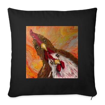 Rooster and chicken - Sofa pillowcase 17,3'' x 17,3'' (45 x 45 cm) - black - Front