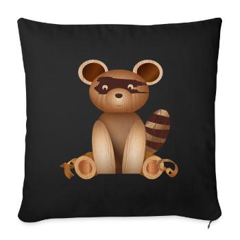 Illustration en aspect bois – figure de raton laveur - Housse de coussin décorative 45 x 45 cm - noir - Devant