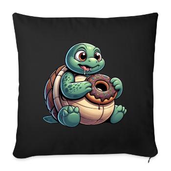 Tortue de dessin animé potelée en look beignet - Housse de coussin décorative 45 x 45 cm - noir - Devant