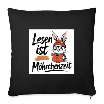 Lesen ist Möhrenzeit - Häschenillustration - Sofakissenbezug 45 x 45 cm - Schwarz - Vorne